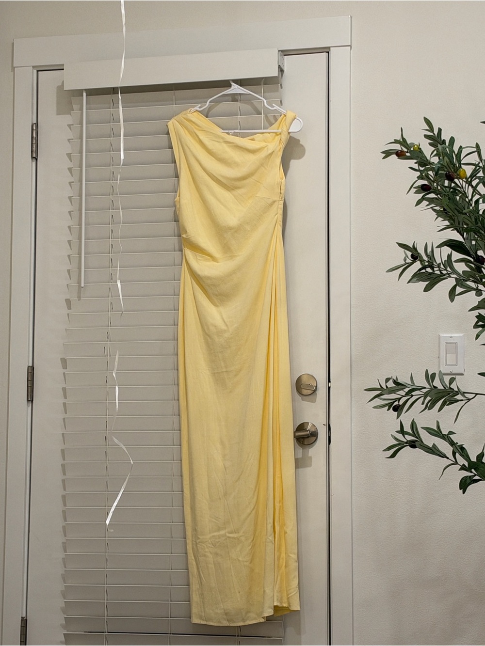NWT linen/cotton asymmetric shoulder Draped Evening Dress